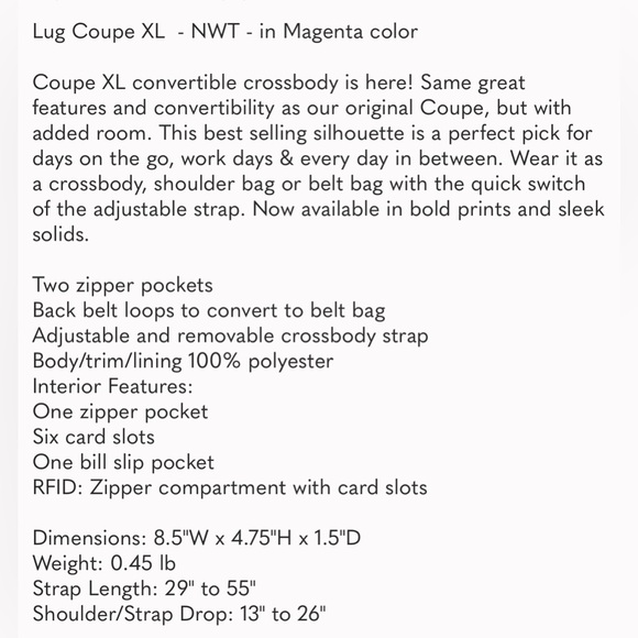 NWT Lug Coupe XL Barbie Core Pink Convertible Crossbody Belt Bag - Picture 4 of 4